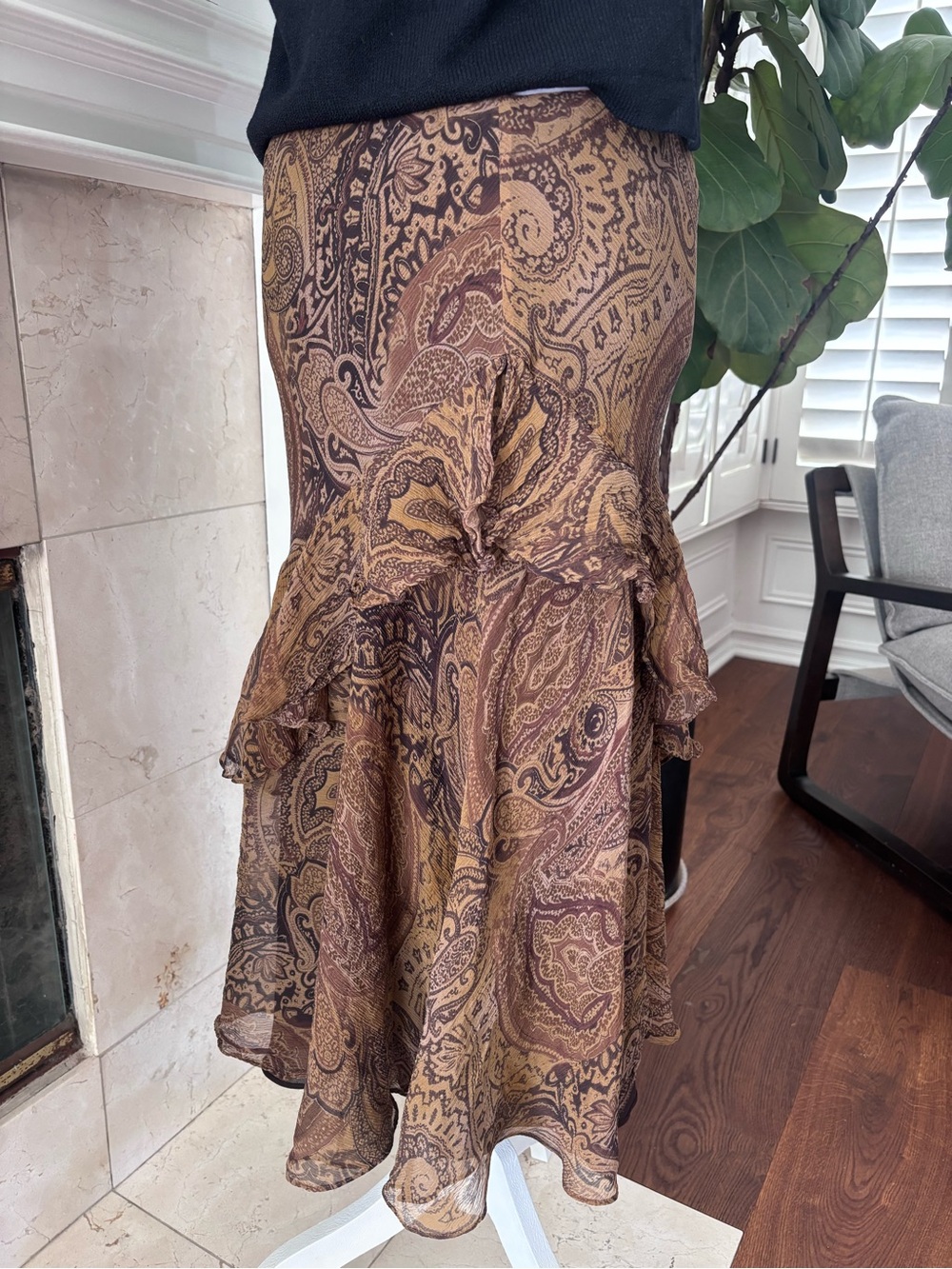 Vintage Ralph Lauren Silk Paisley Tiered Maxi Skirt Petite Medium